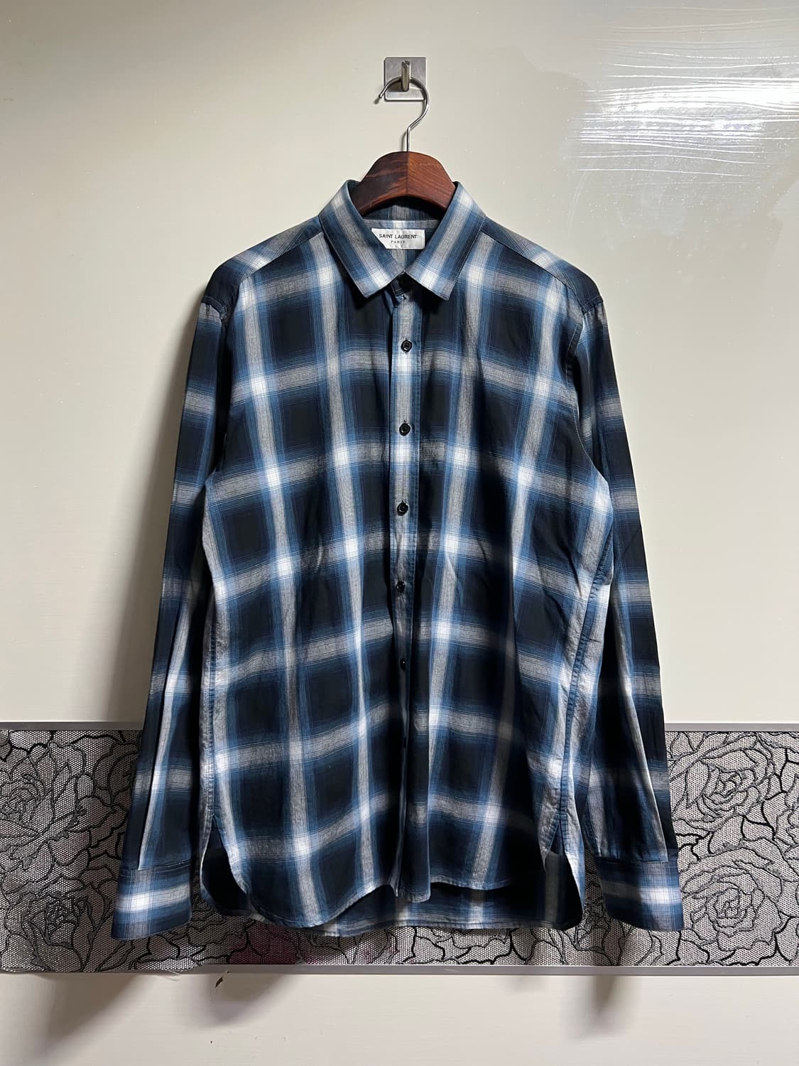 생로랑 블루 체크셔츠 상품이미지1