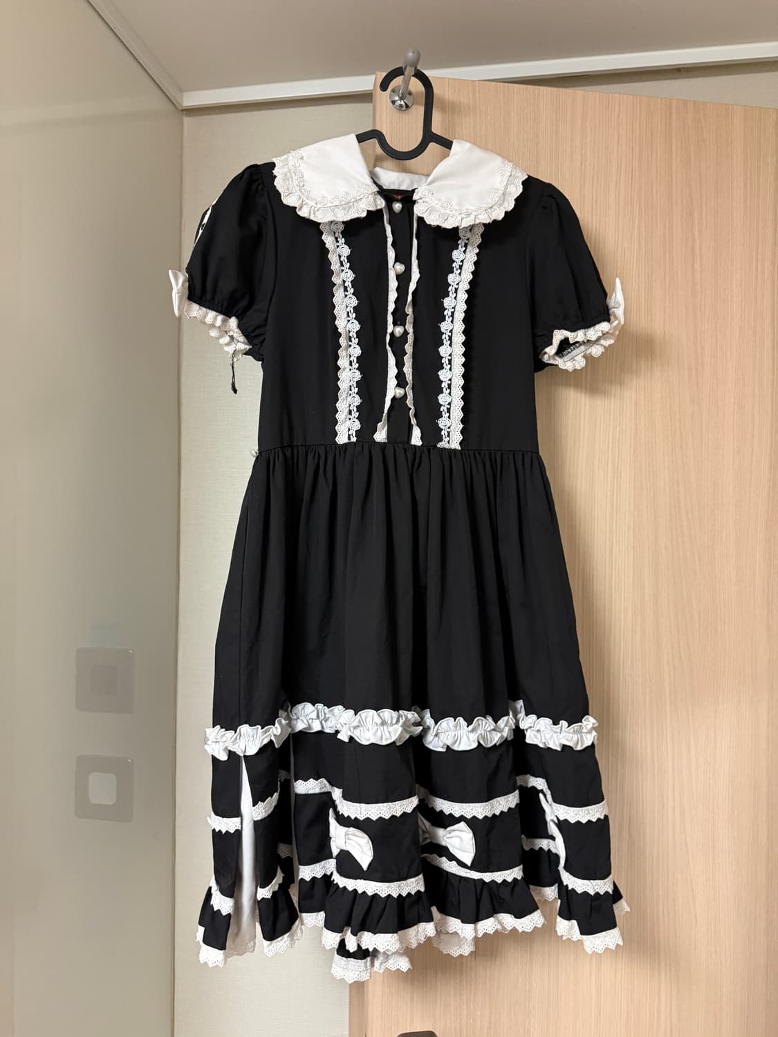 바디라인 메이드 원피스 드레스 레이스 리본 양산형 지뢰계 로리타 고스로리 상품이미지1