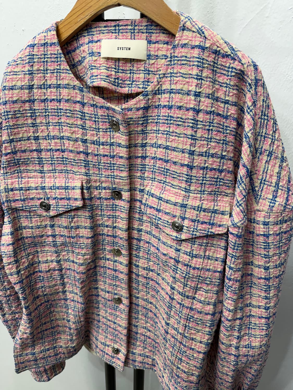 정품) SYSTEM 시스템 한섬 핑크 체크 트위드 자켓 88 상품이미지4