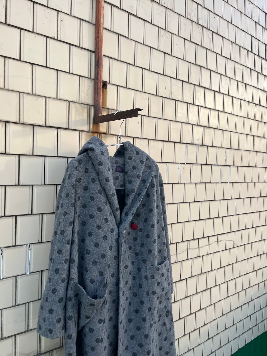 Vintage (maede in japan) 도트 후드 울코트 상품이미지2