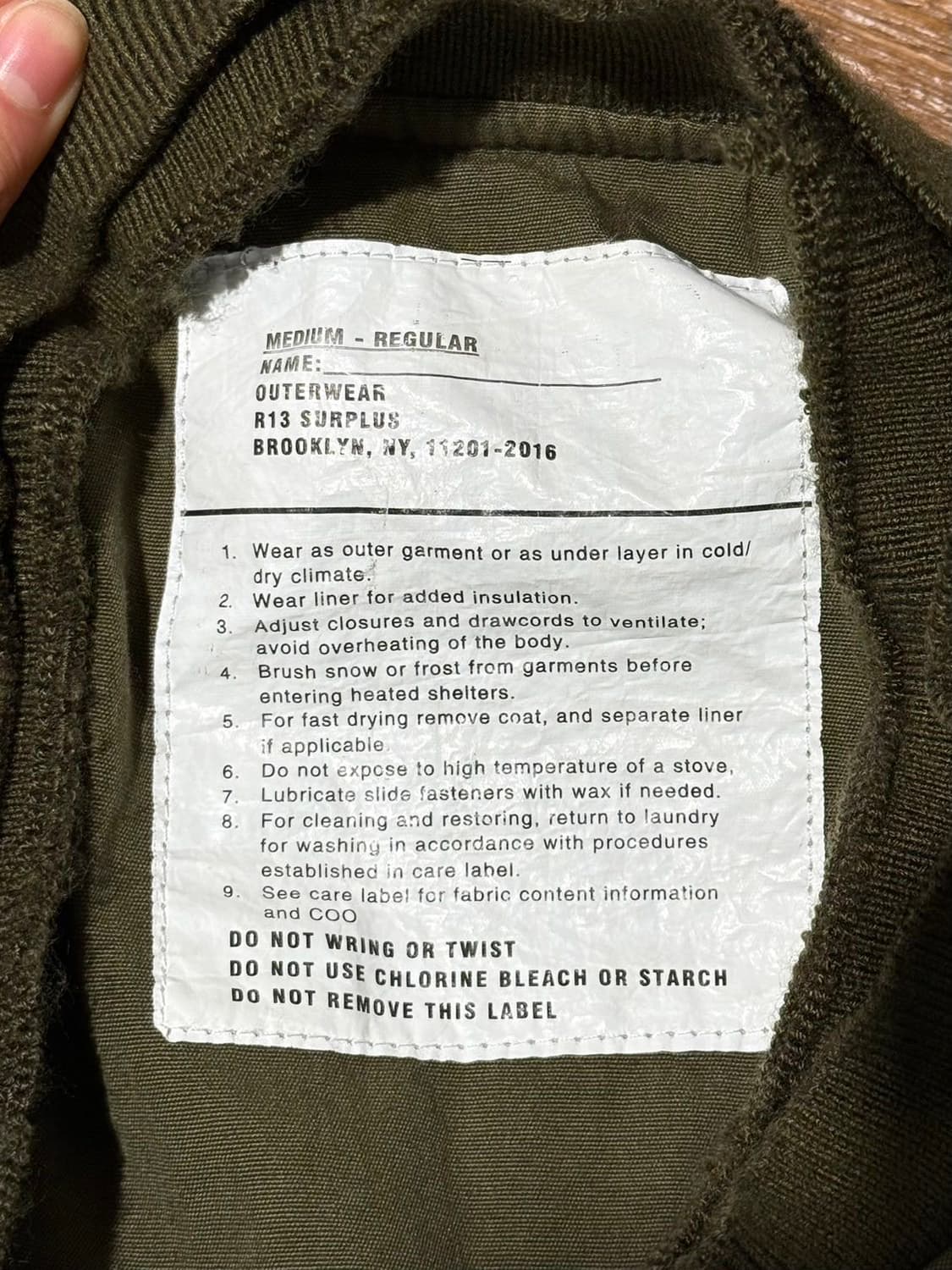 r13 카키 서플러스 디스트로이드 MA-1 봄버 자켓 상품이미지7