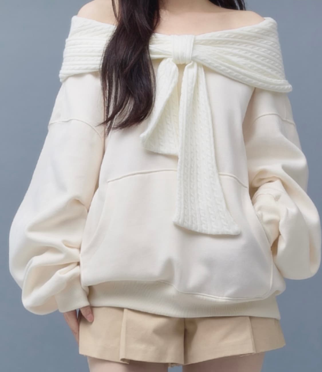 더티스 리본 후드티 thetis  아이보리  상품이미지1