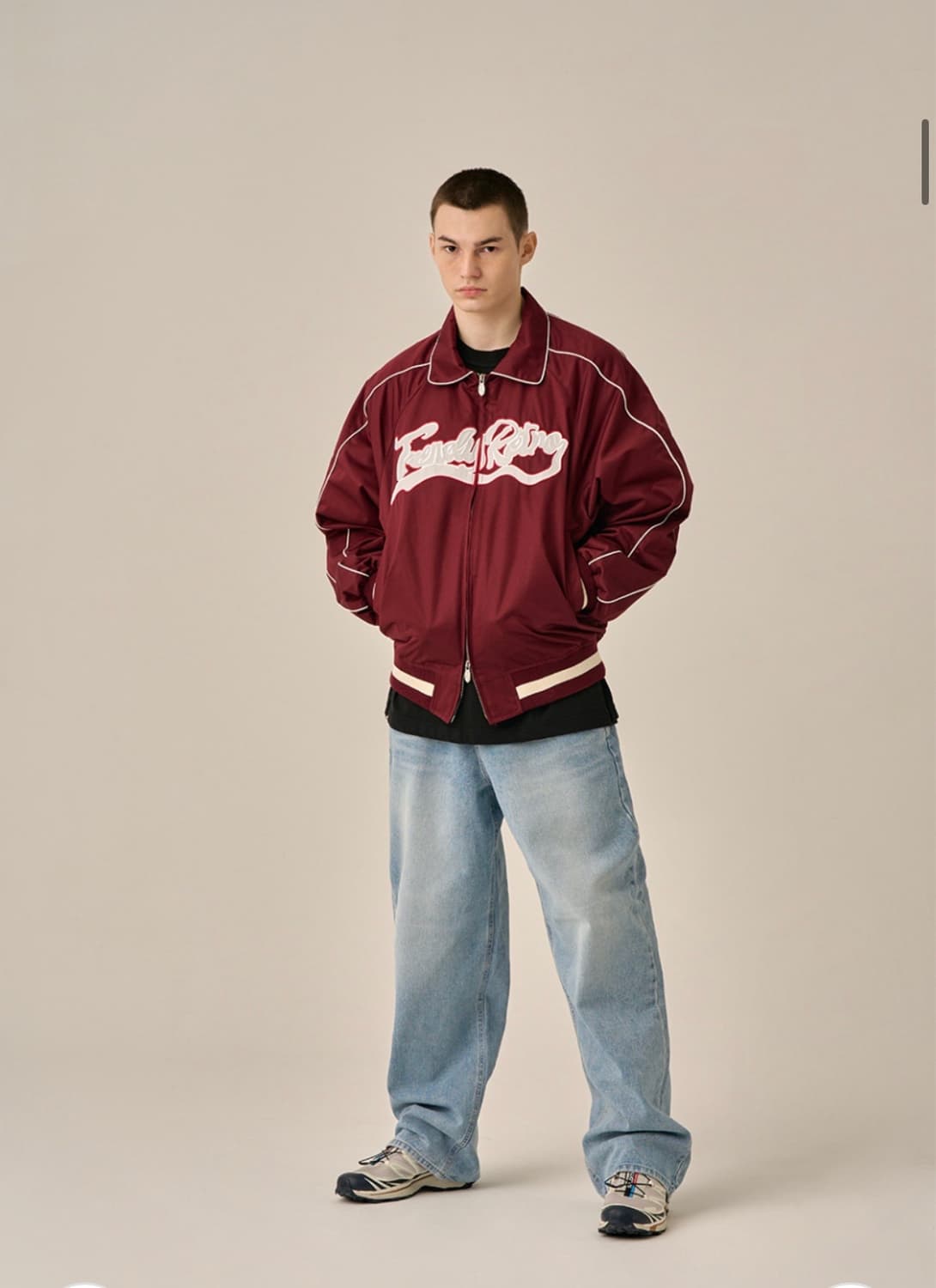 구빈 빅 로고 파이핑 블루종 - 버건디 M 상품이미지5