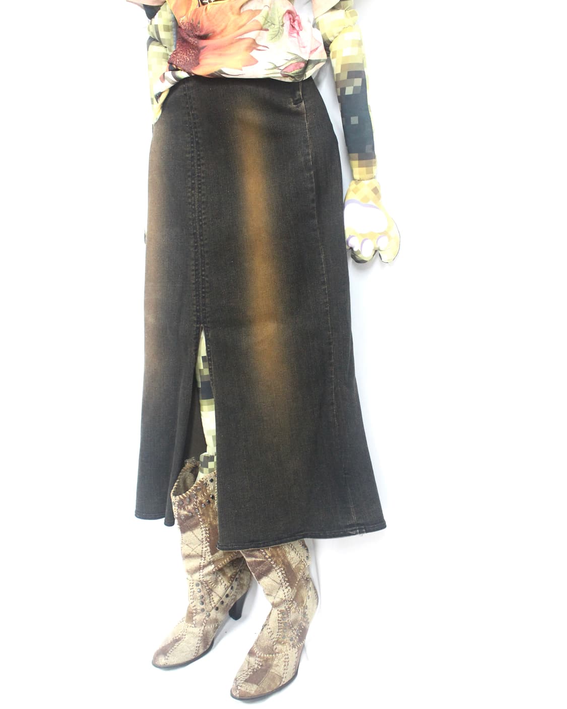 Orange washing span-denim long skirt 상품이미지5