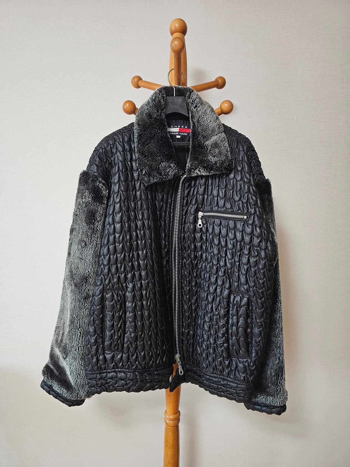 CHESS TRADE MARK 레트로 빈티지 무스탕 느낌 퀼팅/퍼 배색  상품이미지1