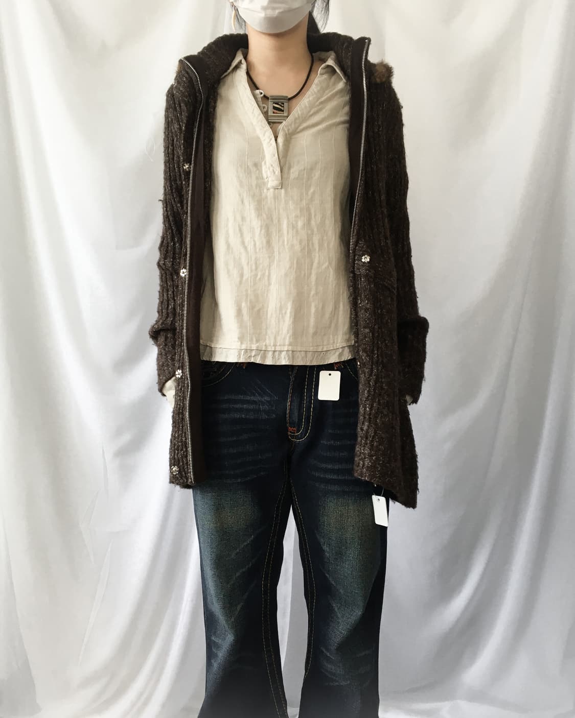 Fur collar point high neck knit zip pup 상품이미지5