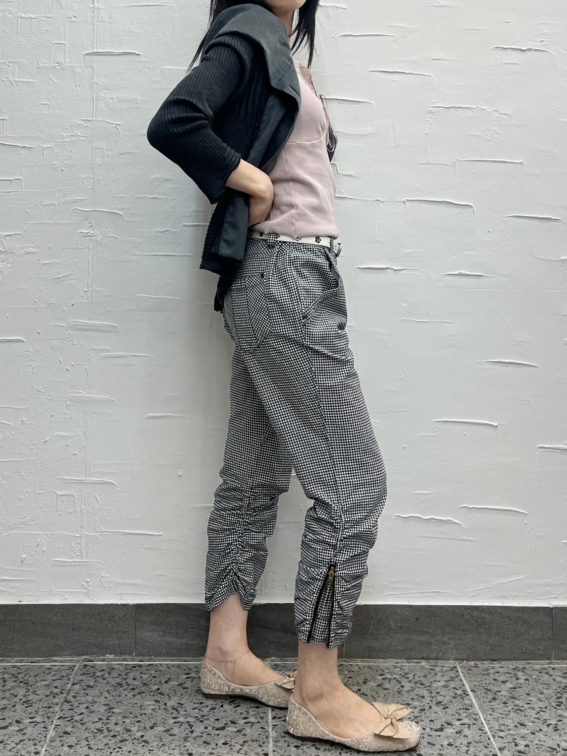 plaid ruched hem pants 상품이미지3