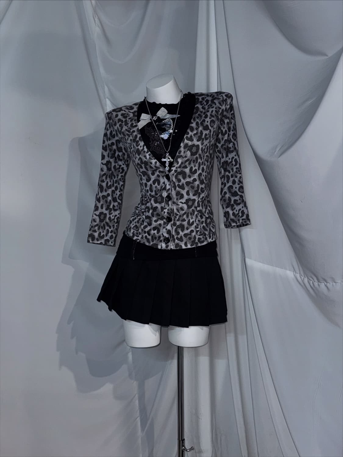 엑시즈팜 무채색 고스고딕 오리엔탈 레오파드 무채색 갸루 코디세트  상품이미지4