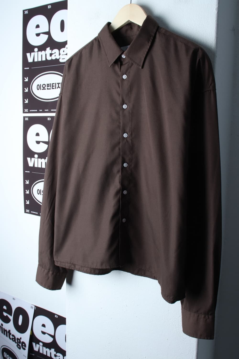 (L-XL) 시그니처 셔츠 남방 크롭 브라운 무지 놈코어-H33205 상품이미지1