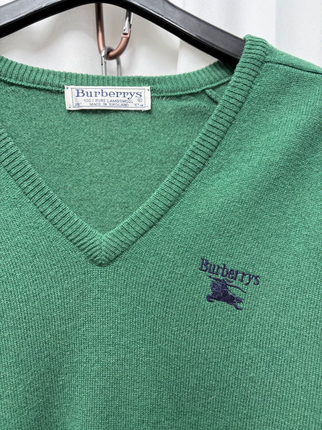 90s 버버리 램스울 브이넥 니트 그린 38 상품이미지2