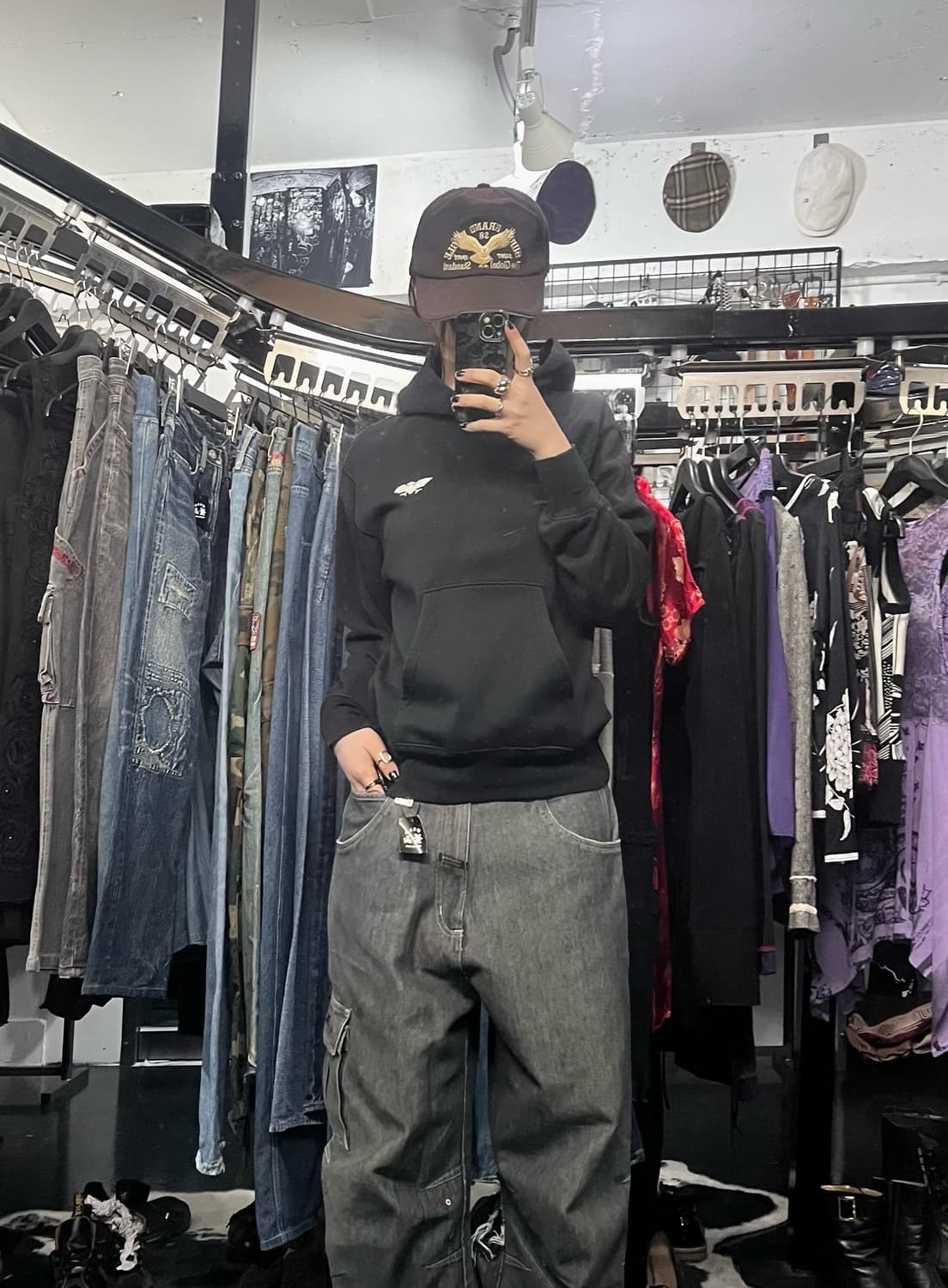 블랙 프린팅 후드티 상품이미지1