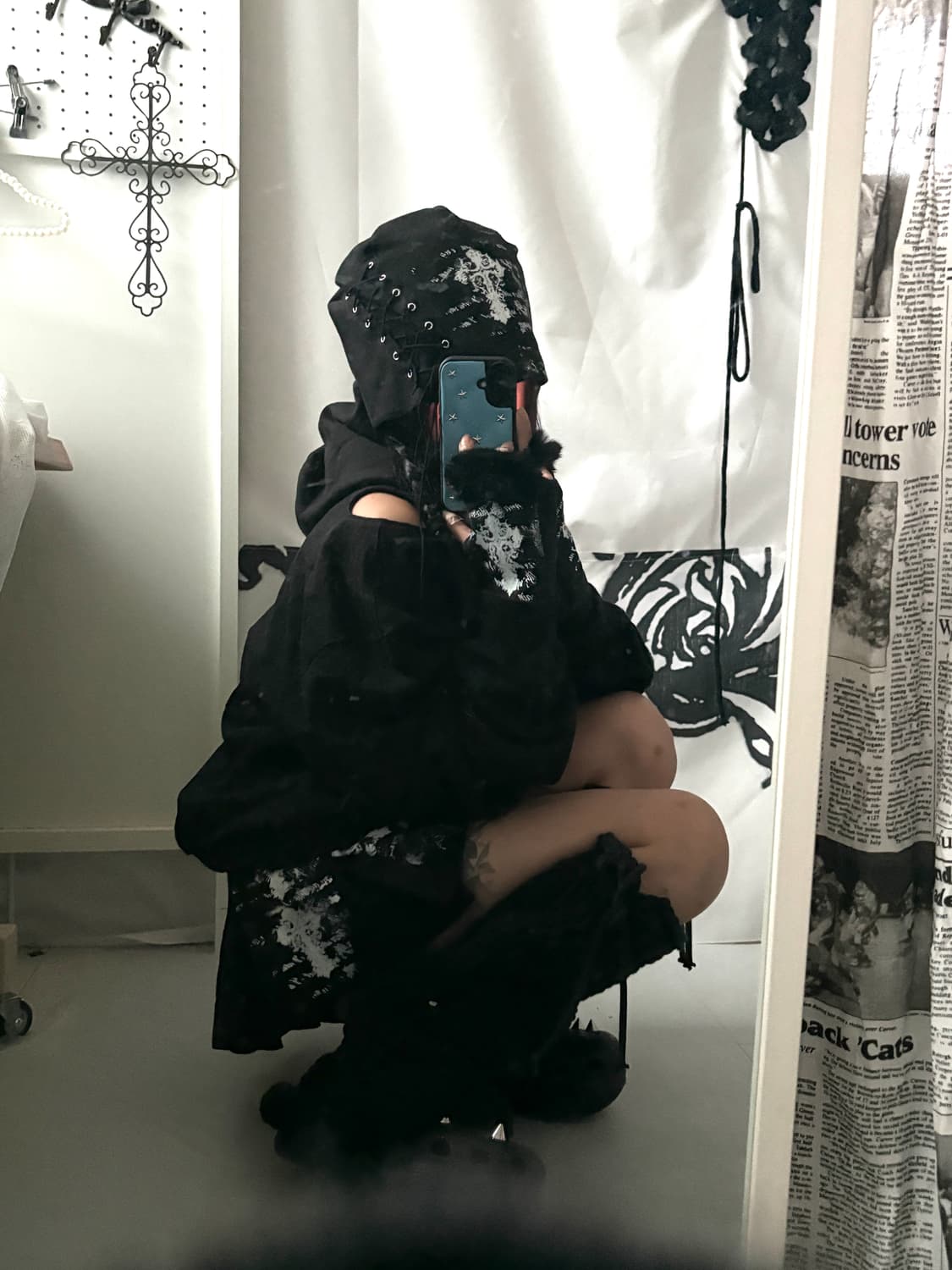 • hurtmade Black Cross logo eyelet beani 상품이미지2