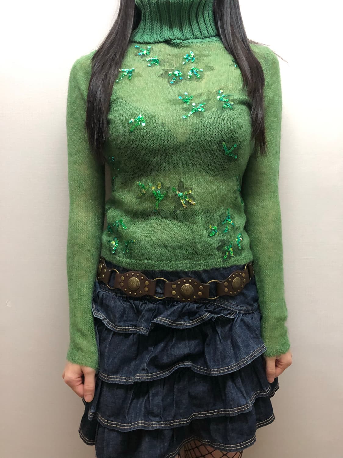 빈티지 그린 스팽글 시스루 니트 상품이미지4