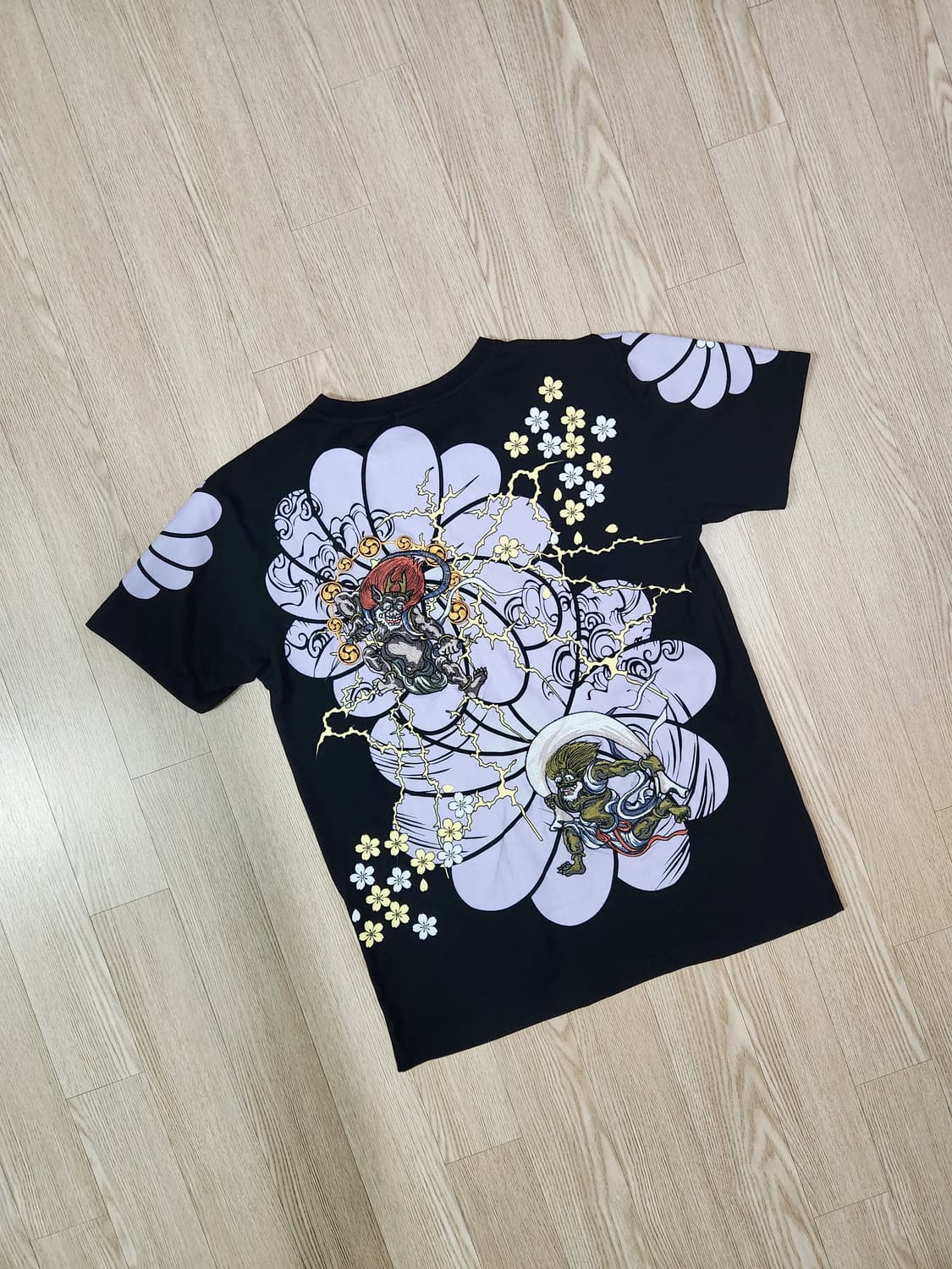 FUGUTAITEN 블랙 오리엔탈 프린트 티셔츠 상품이미지5