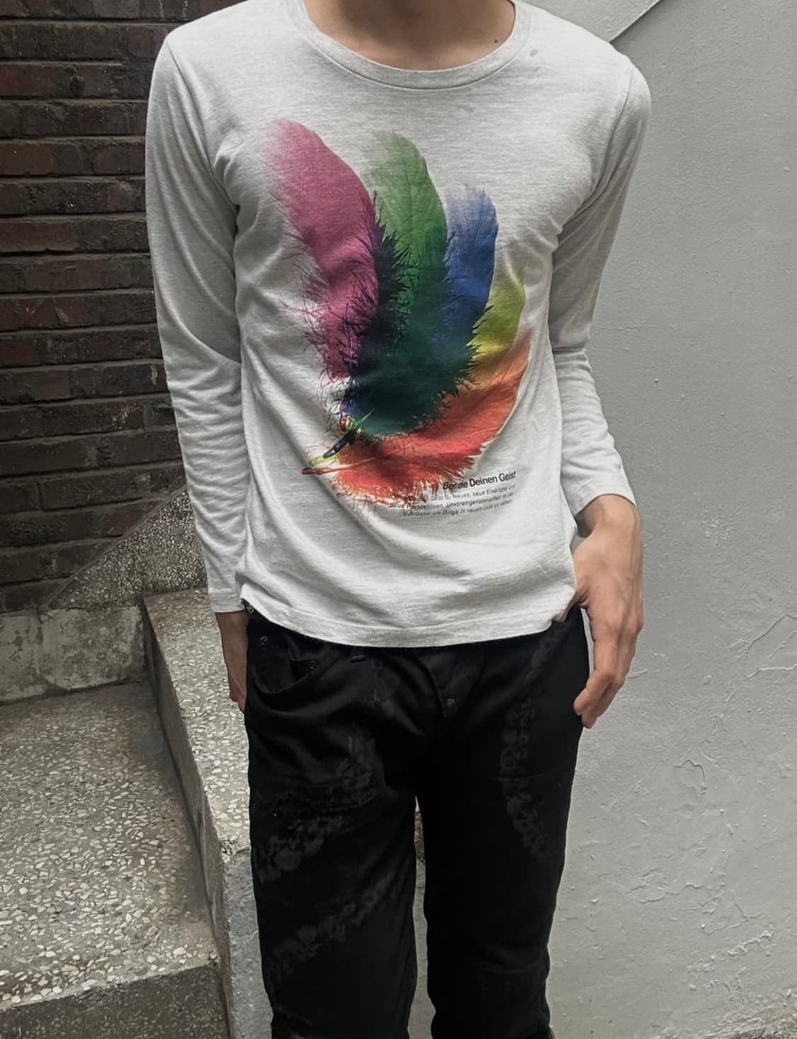 2000s JPN granipg 페더 프린팅 v-kei 롱슬리브 상품이미지2