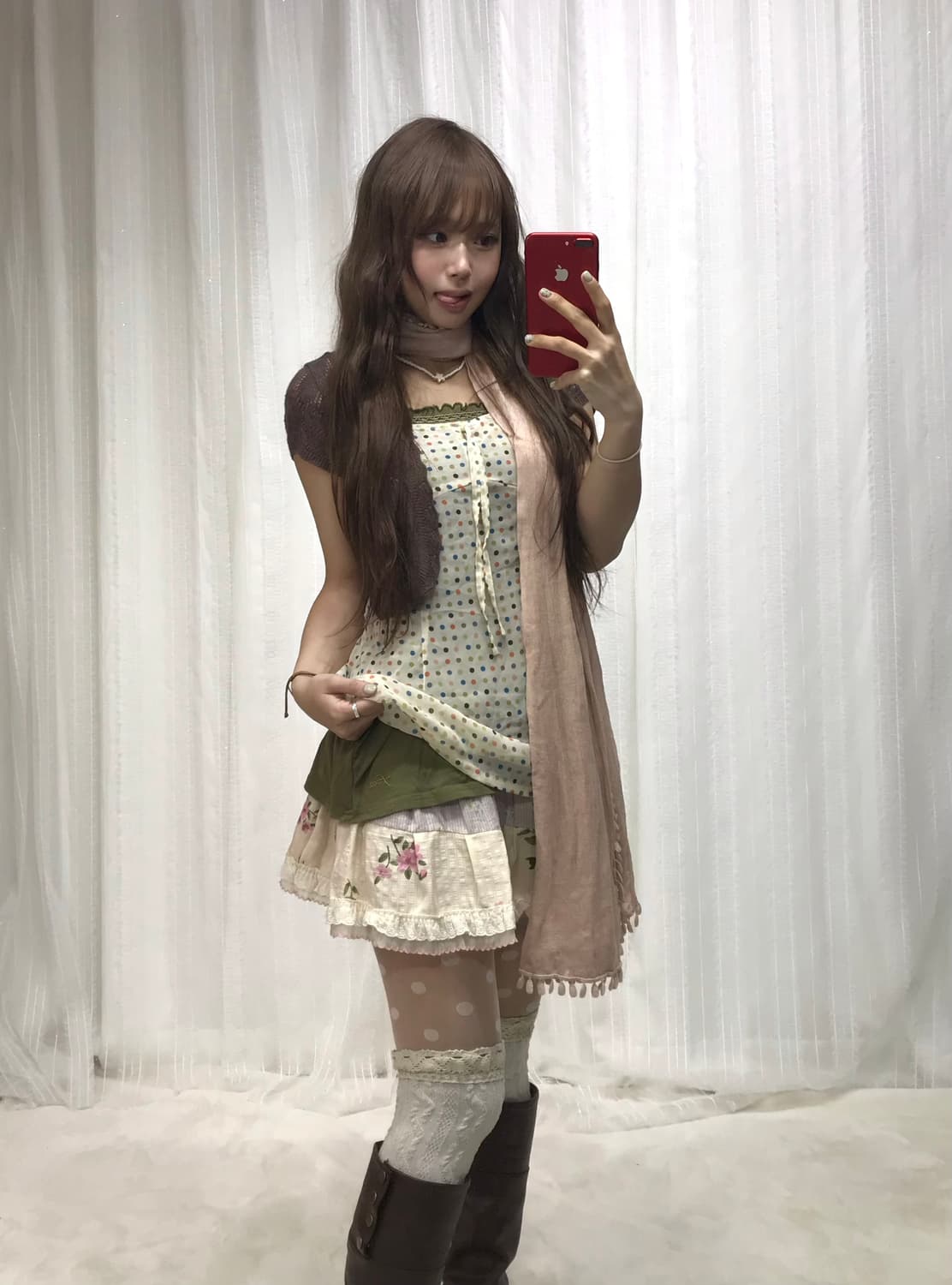 쥬시꾸뛰르 후드집업 카키 도트 하구미 코디세트 상품이미지2