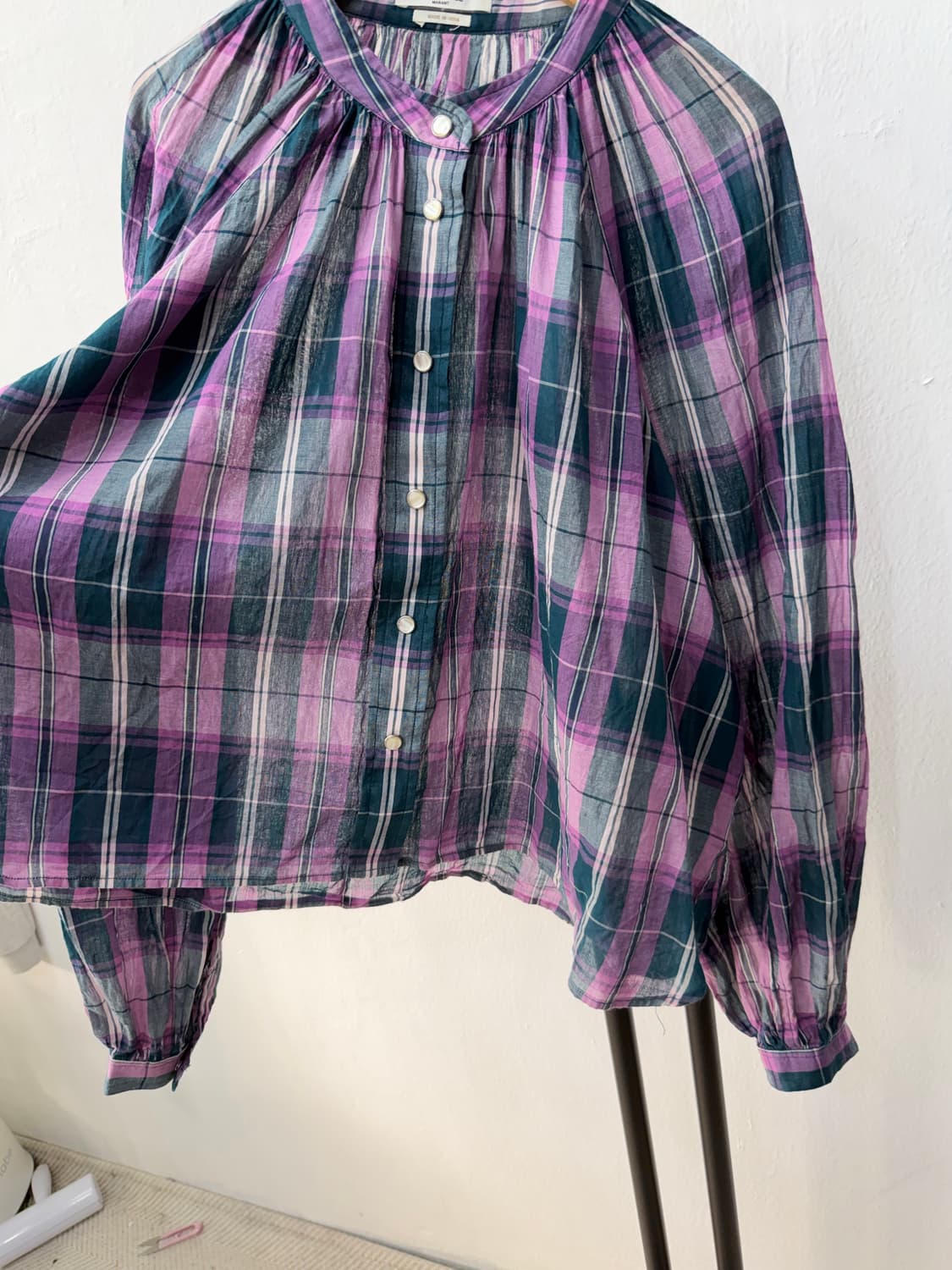 정품) 이자벨마랑 오버사이즈 체크 블라우스 셔츠 40  상품이미지4