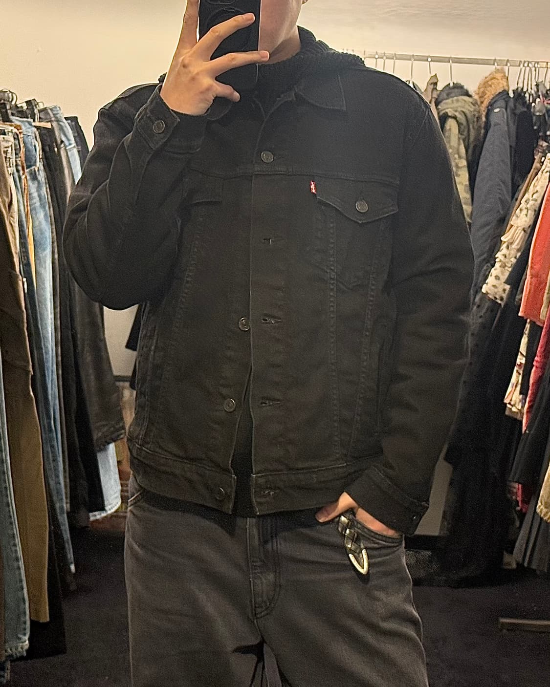리바이스 스탠다드 블랙 데님 트러커 워크 자켓 M 95 레드탭 락시크 상품이미지1