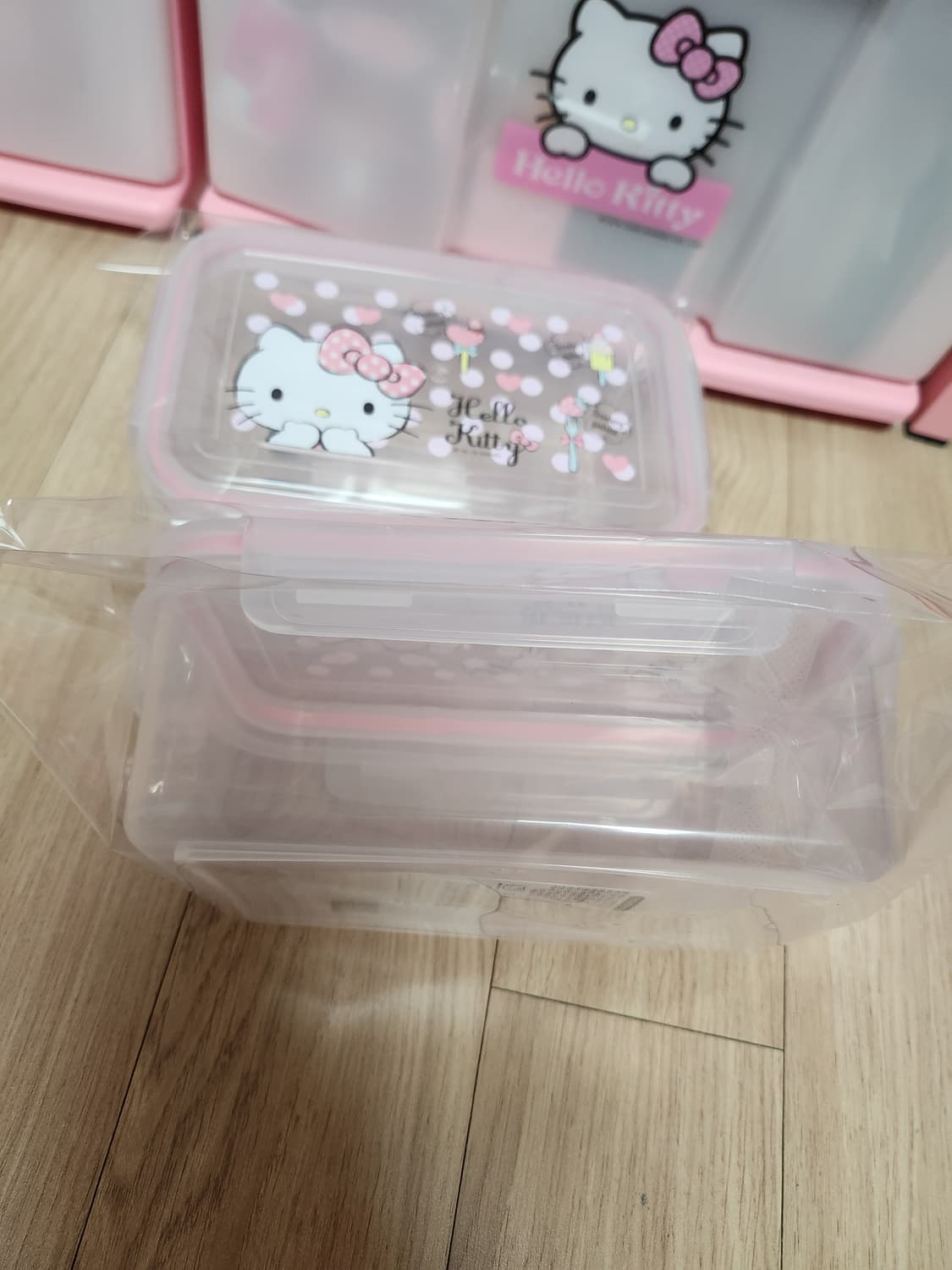 미사용) 헬로키티 사각 밀폐용기 보관함 키티 상품이미지2