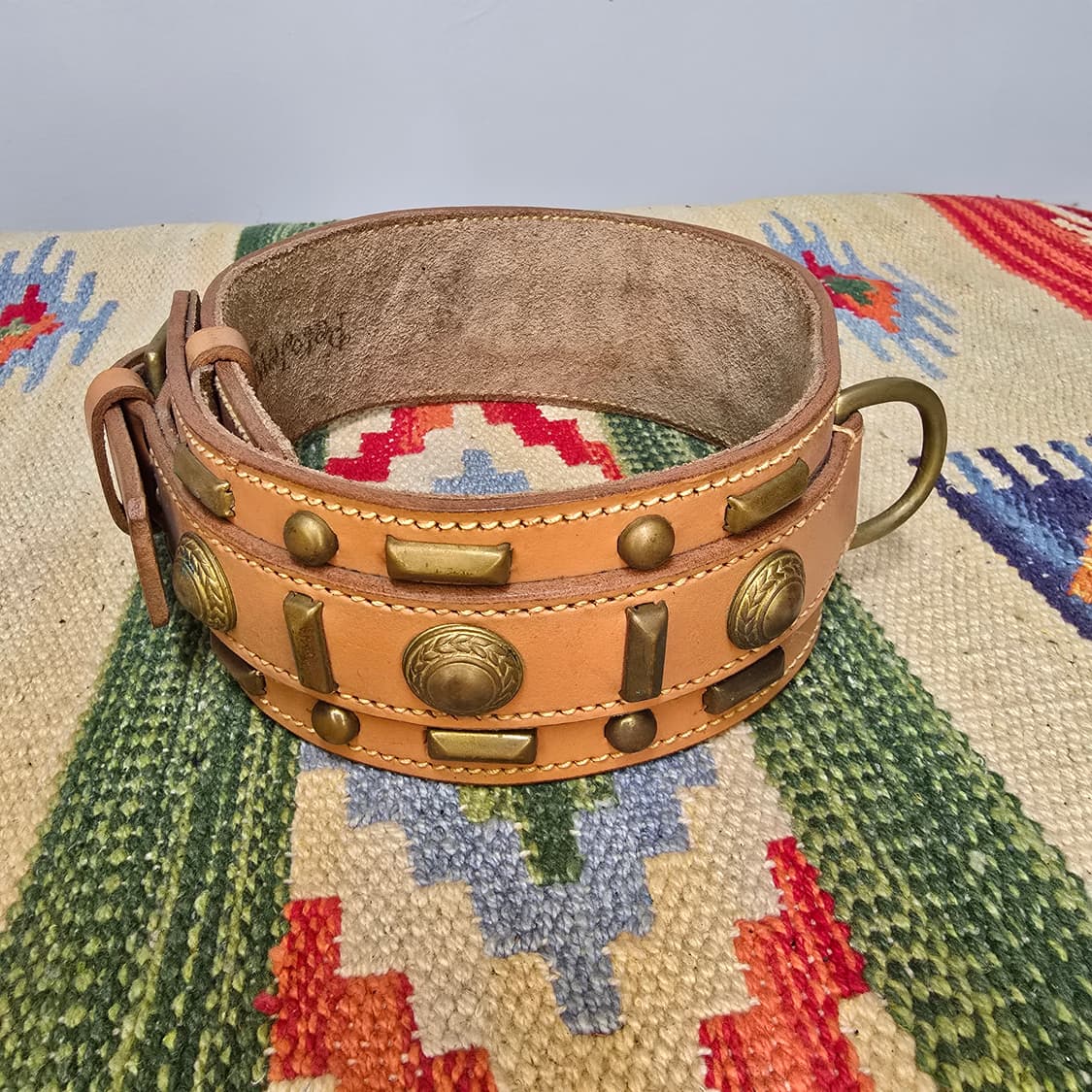 대형견 Dog collar 목 칼라 카우하이드레더 황동장식 상품이미지4