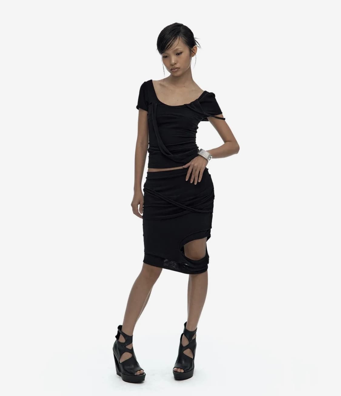 Kashiko peek a boo skirt Black 상품이미지1