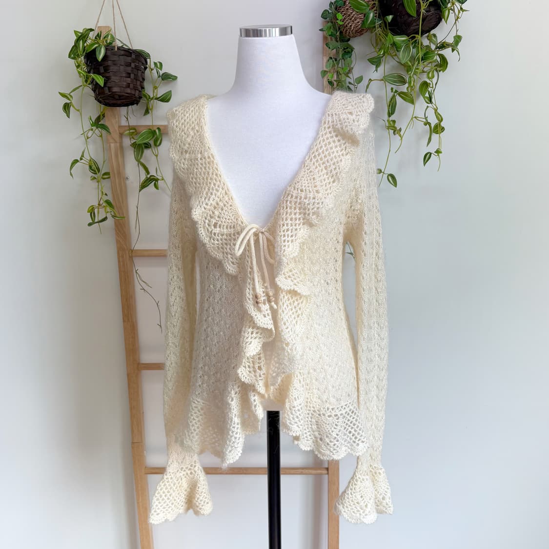 JPN/ 아이보리 레이스 뜨개 가디건 페미닌가디건 페어리가디건 러플가디건 상품이미지2