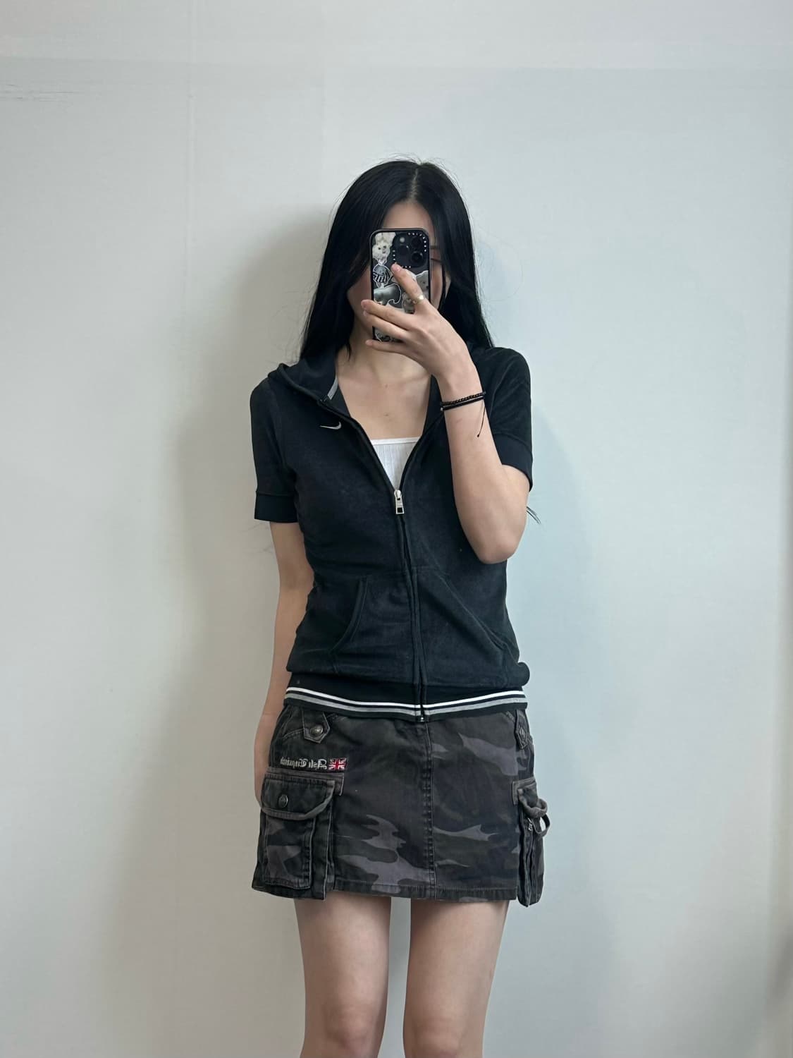 나이키 블랙 벨벳 반팔 후드집업 상품이미지1