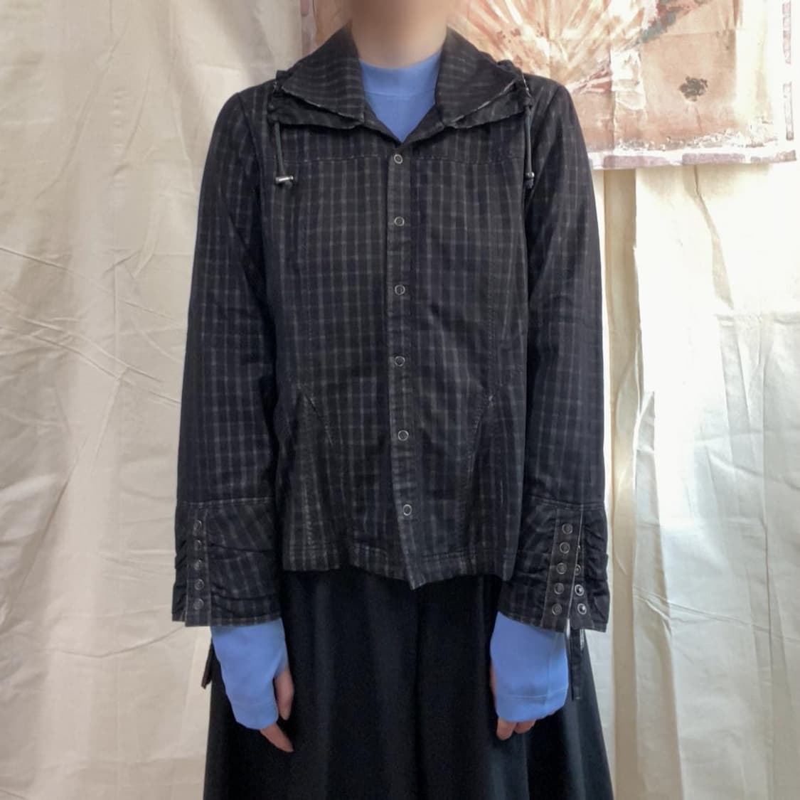 메쉬 레이어드 체크 셔츠 자켓 상품이미지1