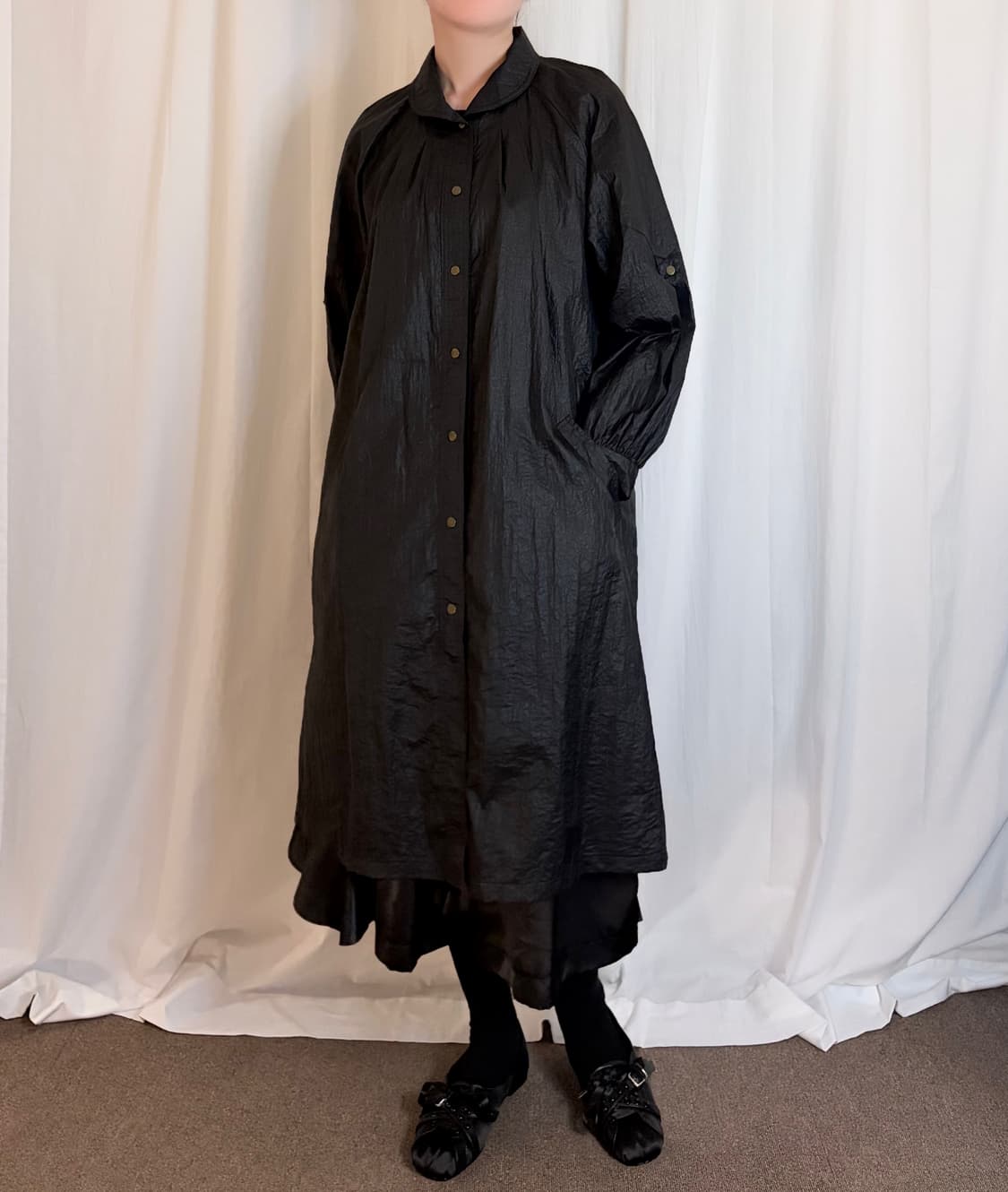 Nylon Raglan Long Coat - Black 상품이미지1