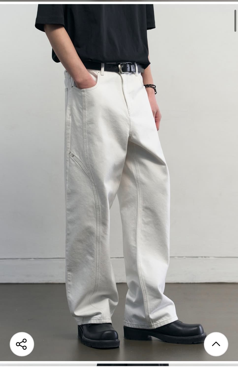 (새상품)(L) 알리스 스티치드 커브 와이드 데님 팬츠 [오프화이트] 상품이미지3