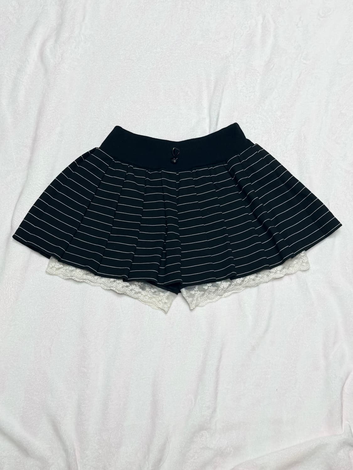 블랙 스트라이프 레이스 큐롯 치마 스커트 라떼 히메 오네 갸루 러블리 상품이미지1