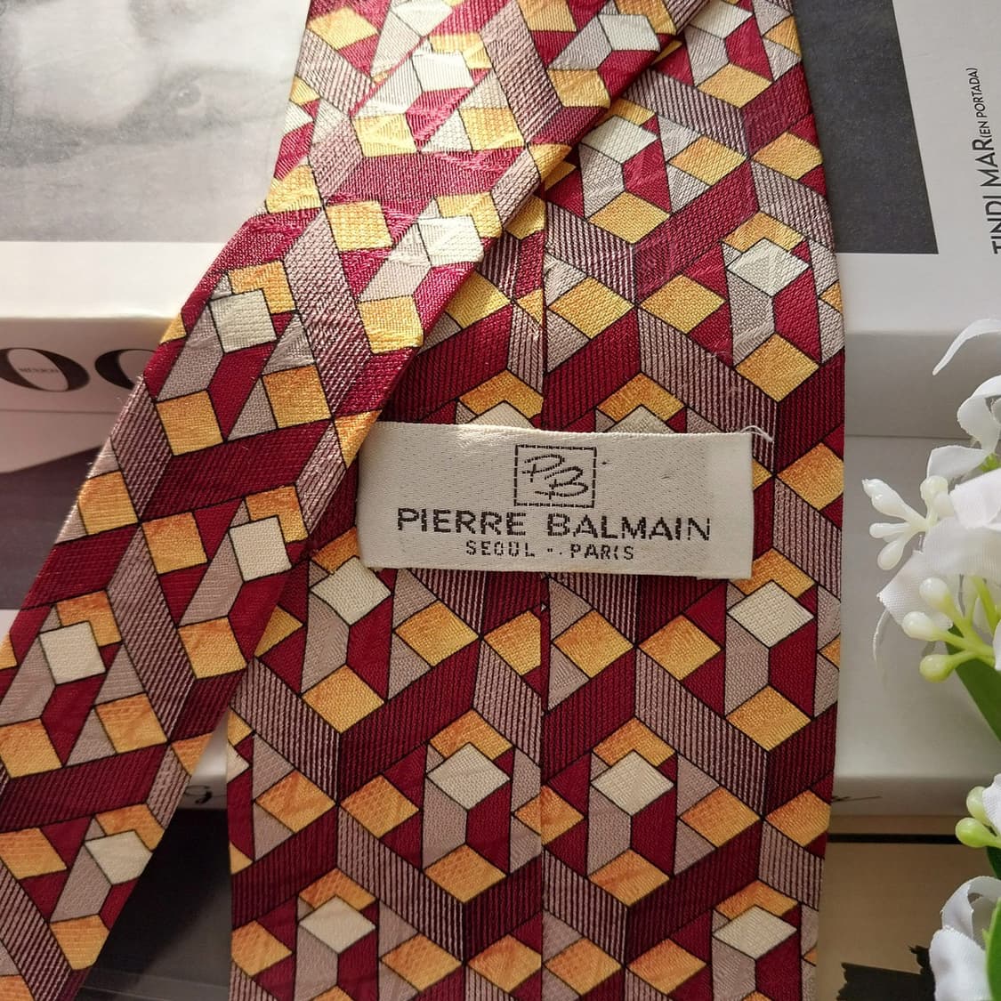 발망 버건디 지오메트릭 블록 실크 넥타이 9.8cm A등급 K1522
 상품이미지7