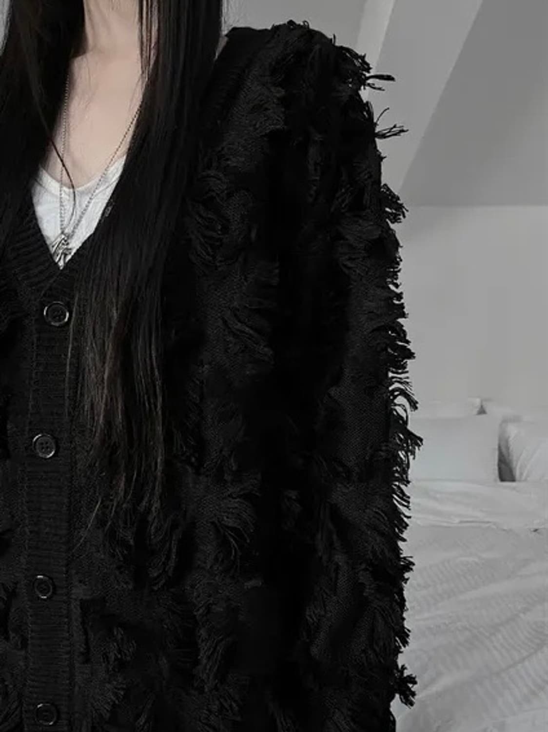 프린지 블랙 니트가디건 상품이미지3