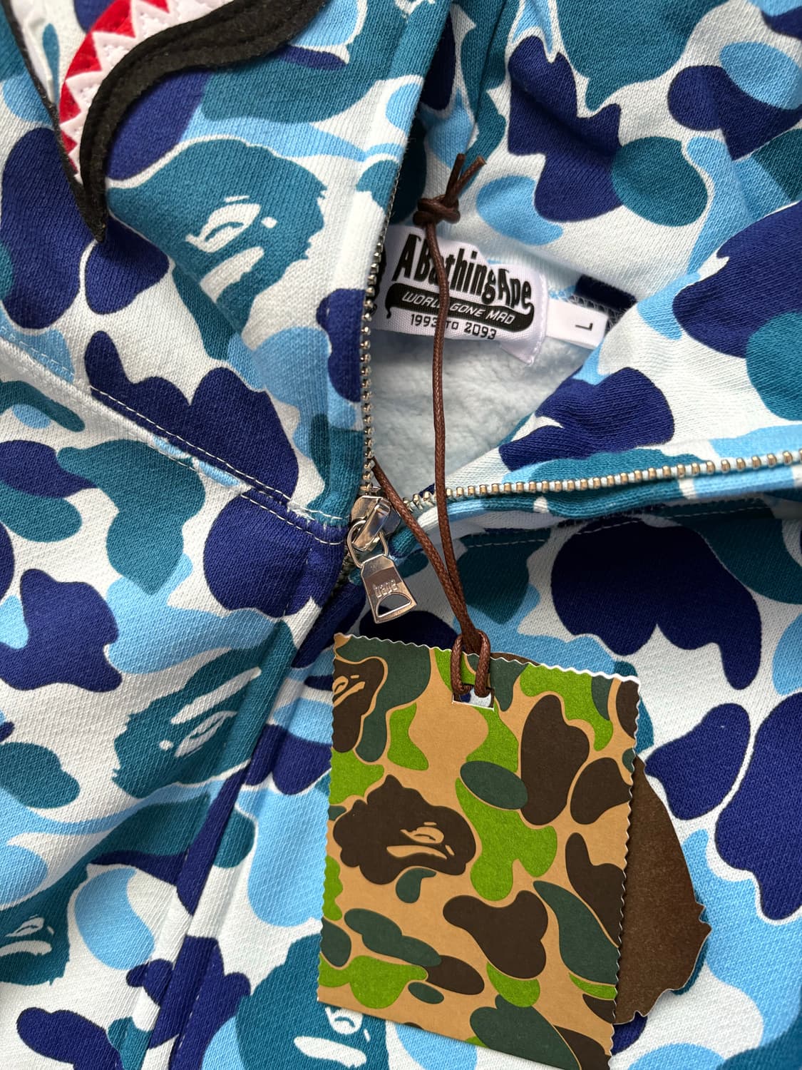 Bape ABC 블루 샤크 카모 풀 집업 후드 L사이즈 상품이미지4