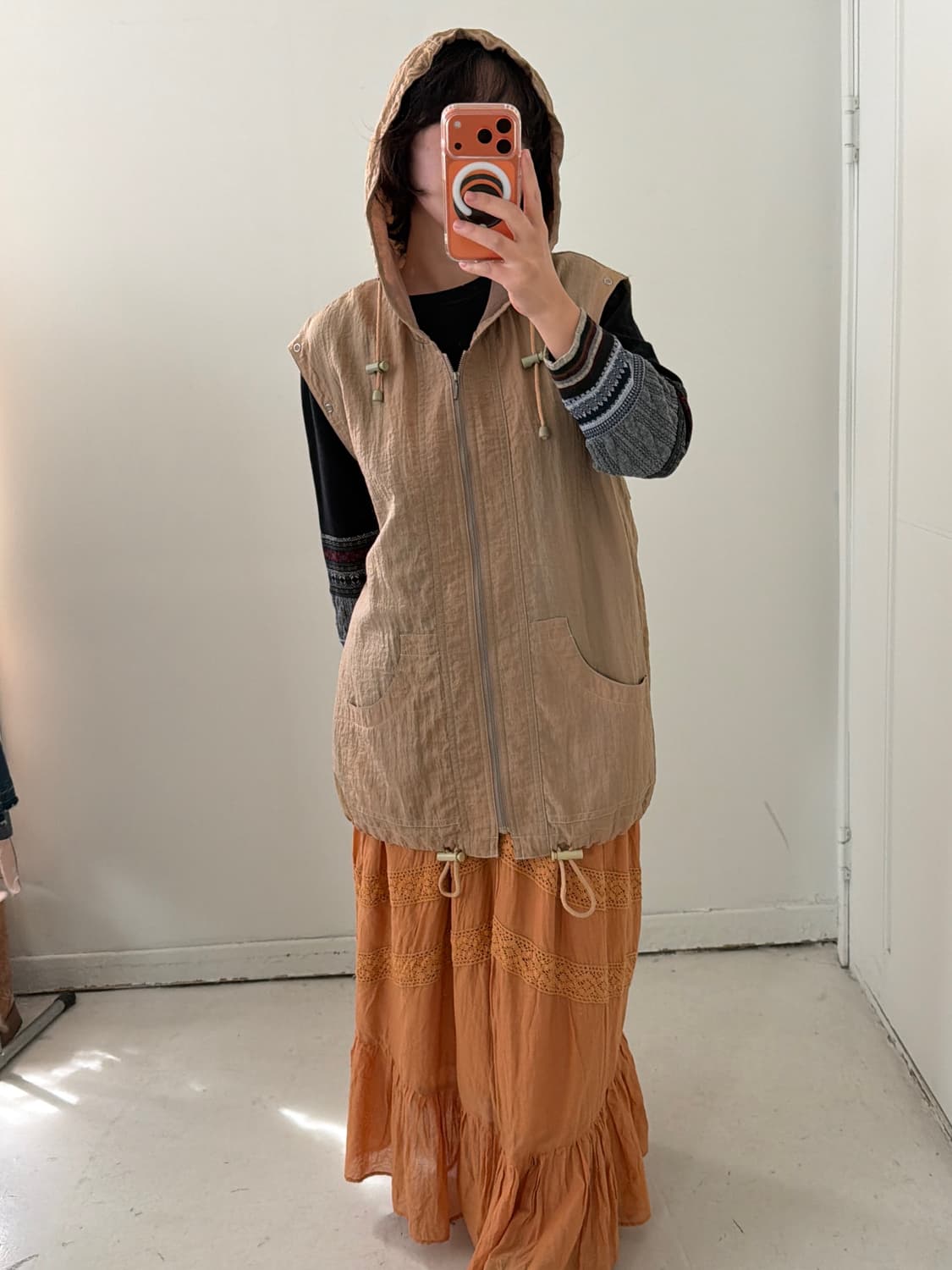 일본빈티지 레이어드 후드 베스트 상품이미지1