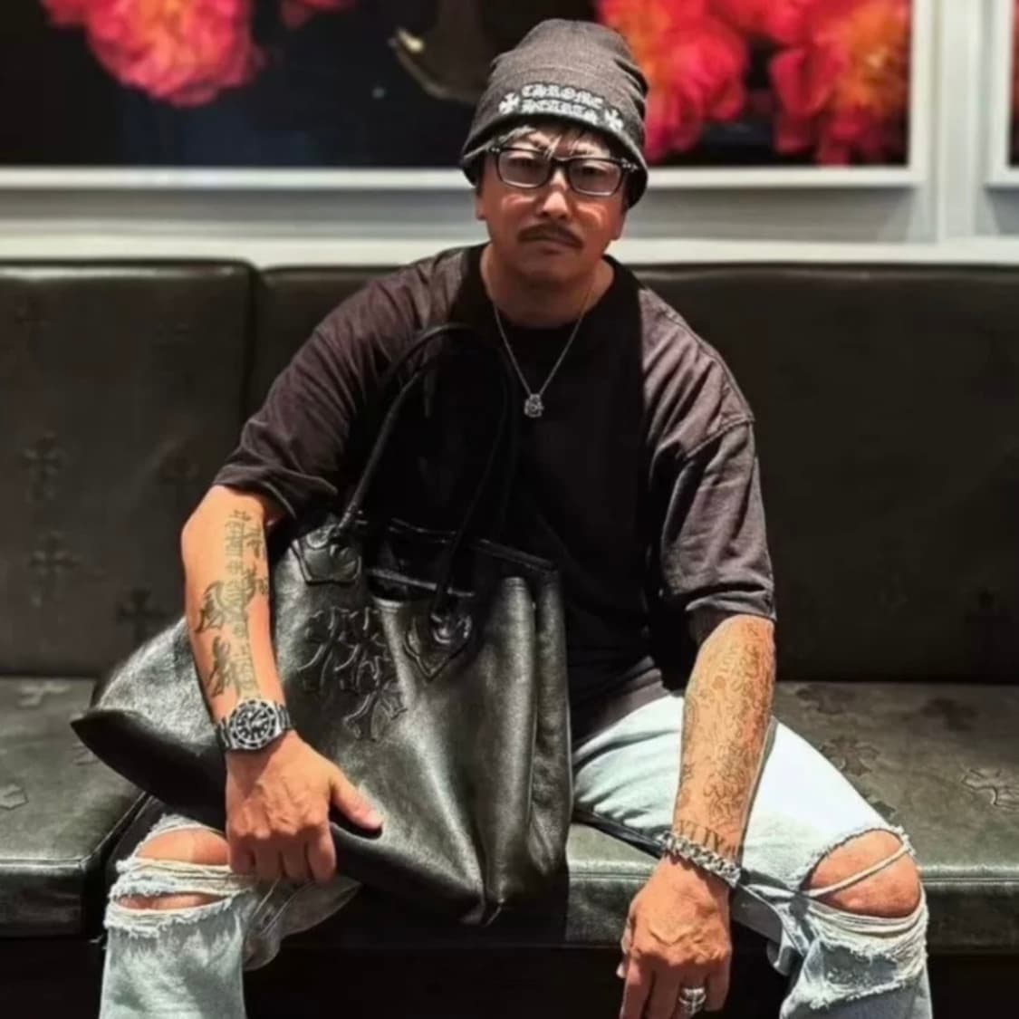 [ONE SIZE] 크롬하츠 세메터리 크로스 레더 패치 레더 토트백 상품이미지1