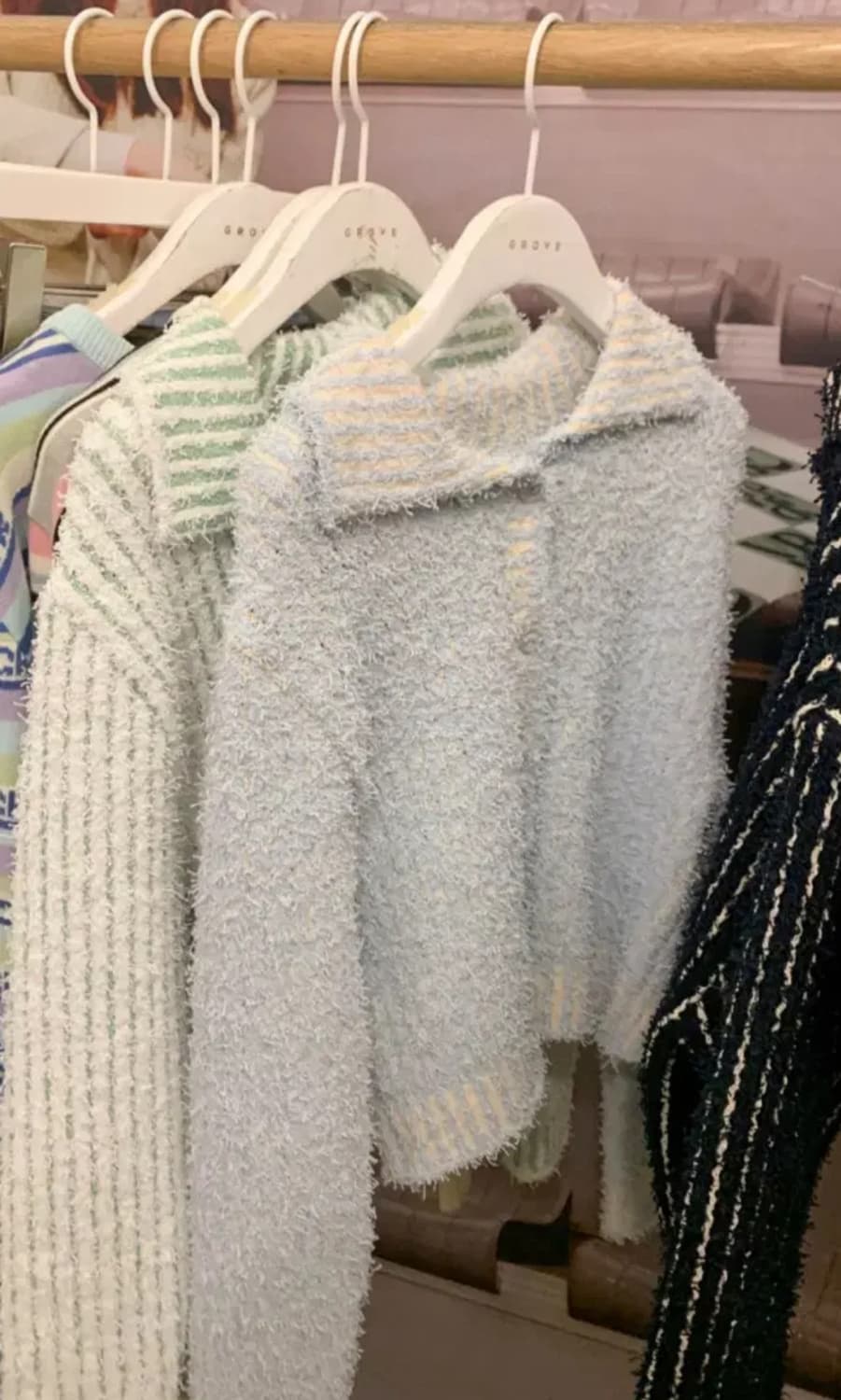 그로브스토어 니트가디건 랜디스 소라 하늘 스카이블루 스웨터 라이트 크림 상품이미지3