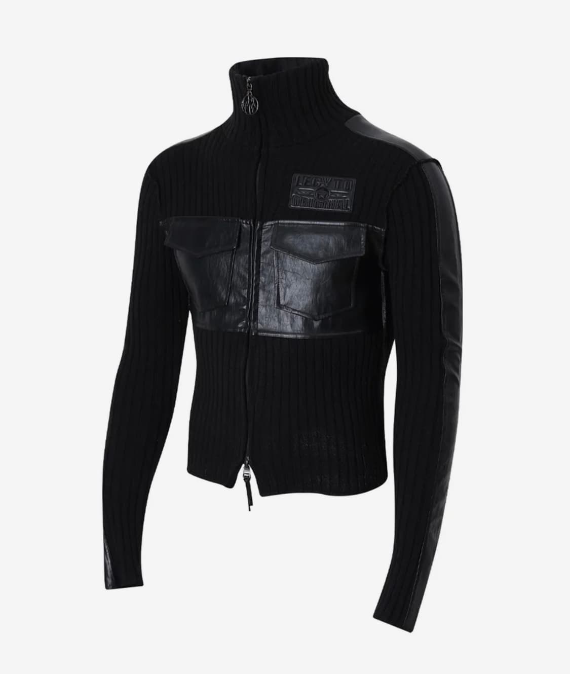 LECYTO Mix Neck Zip Up 레시토 넥 집업 블랙 상품이미지1