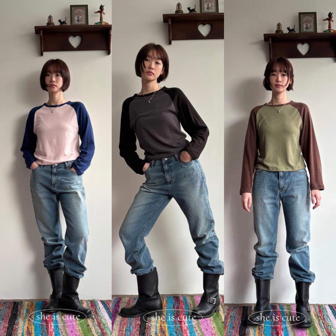 일괄) 쉬이즈큐트 플러피 티셔츠 블랙/초코/블루 상품이미지1