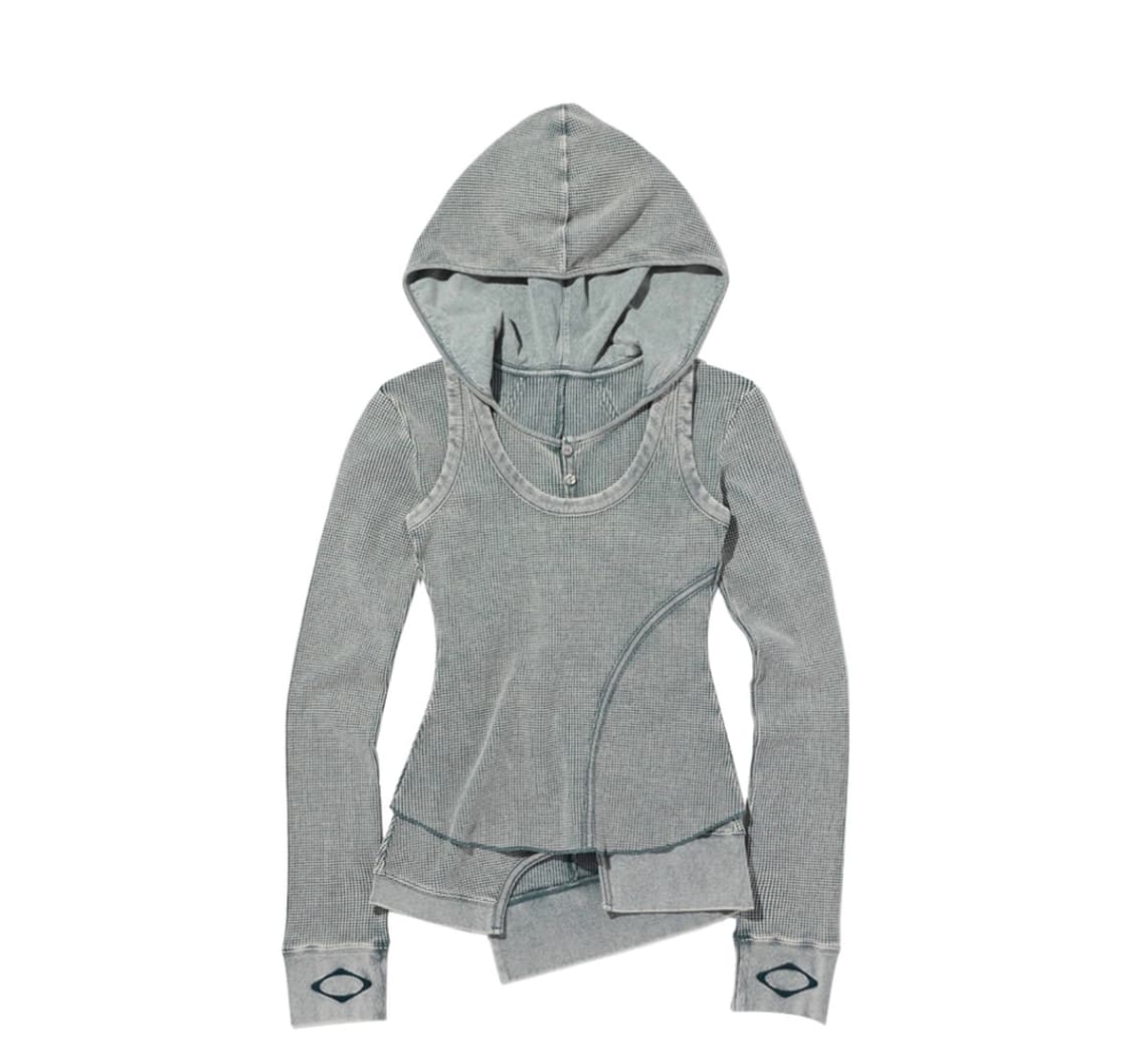 스몰 s 미스치프 레이어드 와플 후드 세트 블리치드 카키 상품이미지1