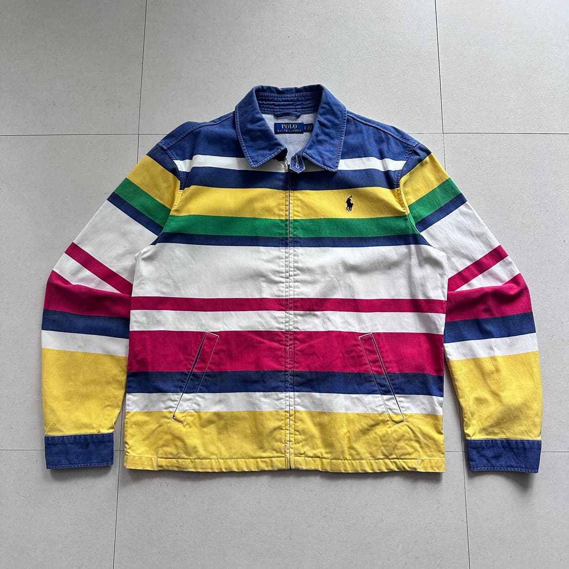 폴로 랄프로렌 멀티 스트라이프 캔버스 코튼 해링턴 블루종 자켓 L 상품이미지1