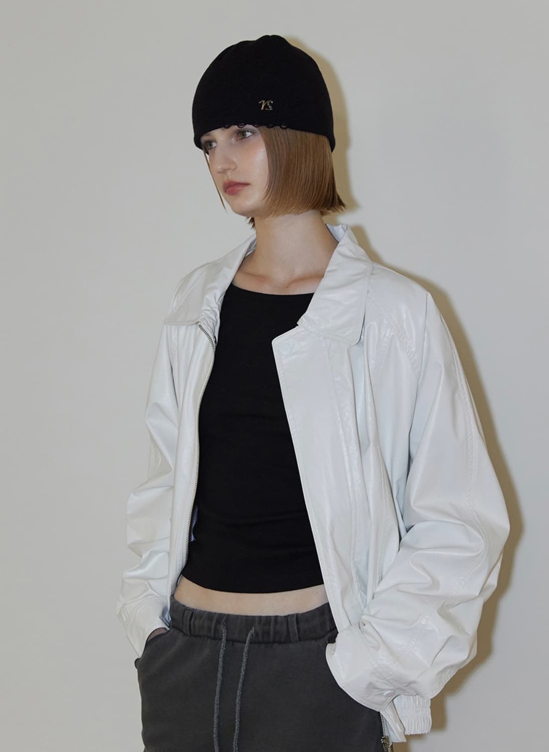 렌세 Glossy Coating Blouson (화이트) 상품이미지2