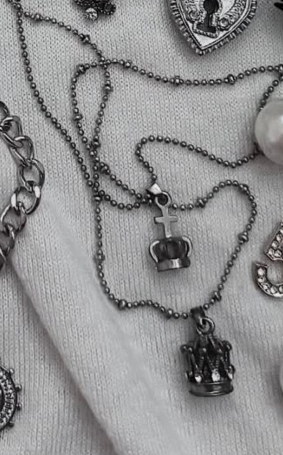 레테 빈티지 펑크 갸루 미니 왕관 두줄 목걸이 상품이미지1