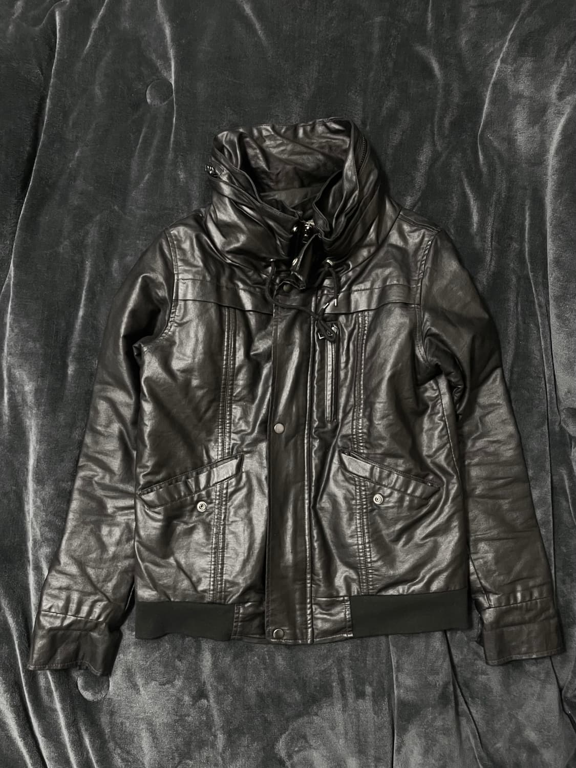 00s 하이넥 지퍼 포켓 레더 봄버자켓 데무다크웨어유니섹스에디슬리먼st 상품이미지1