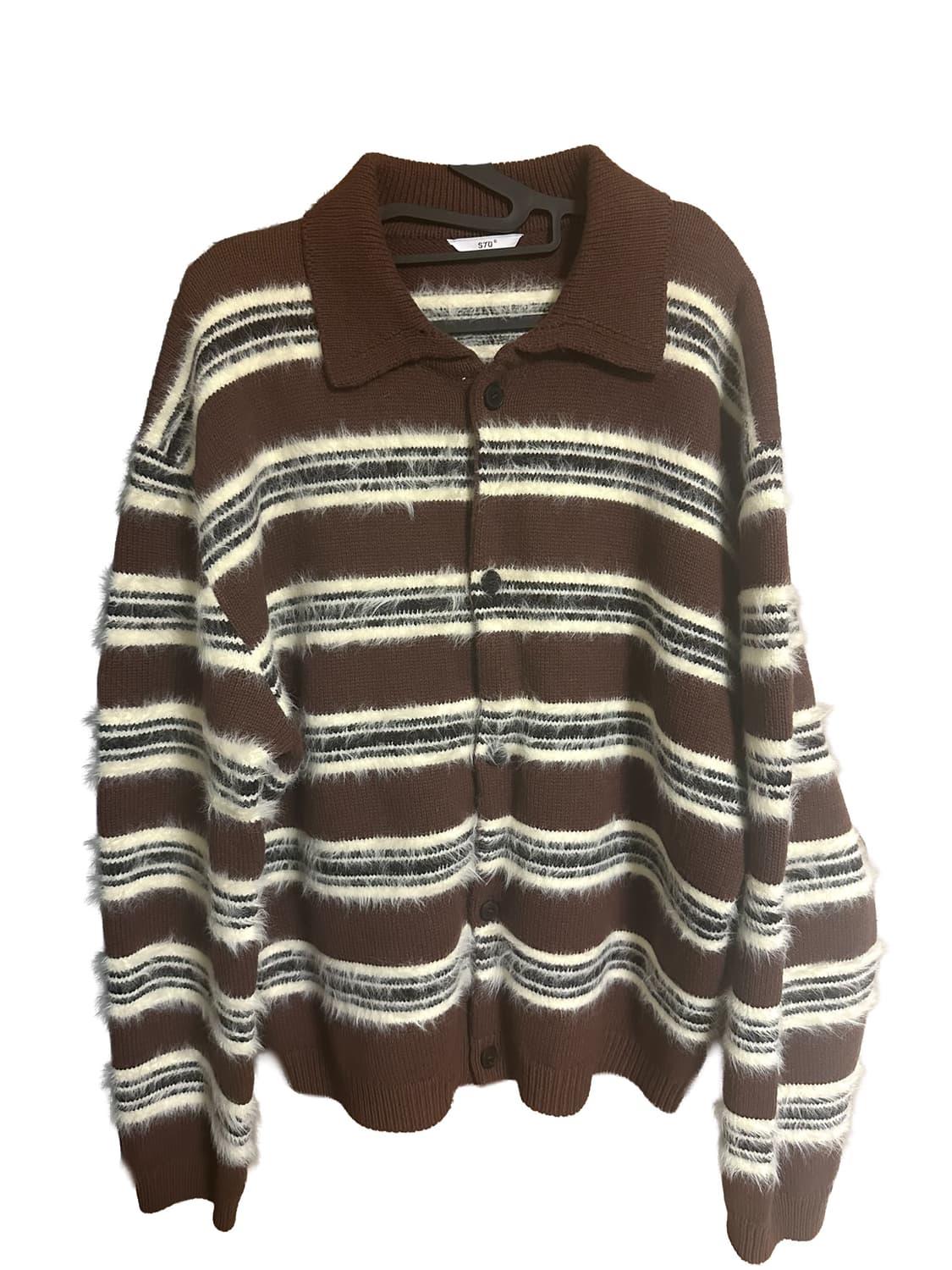 [STU 플러피 스트라이프 가디건 브라운] size L 상품이미지1