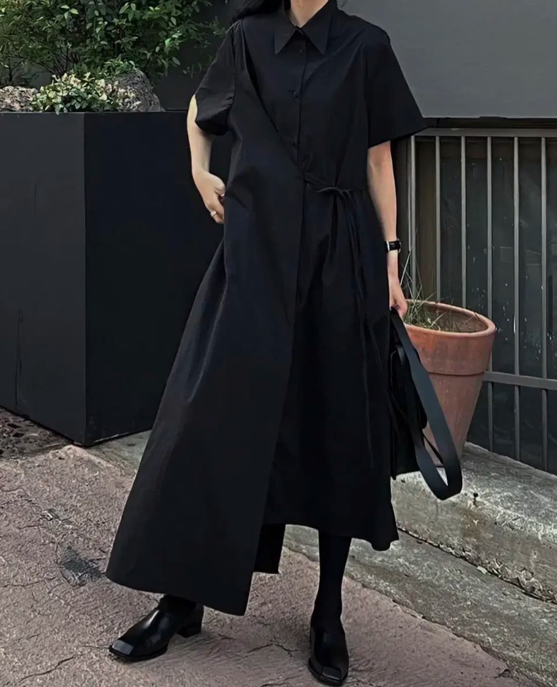 트리밍버드 Half wrap shirts one-piece [black] 상품이미지2