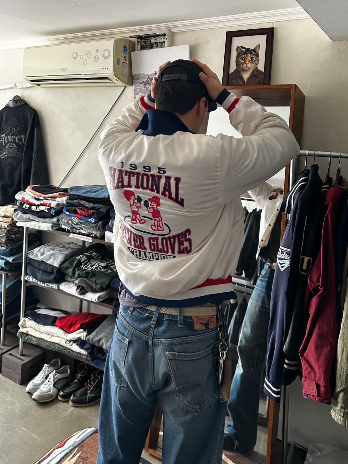 90s Ringside logo 화이트 사틴 바시티 자켓 상품이미지1