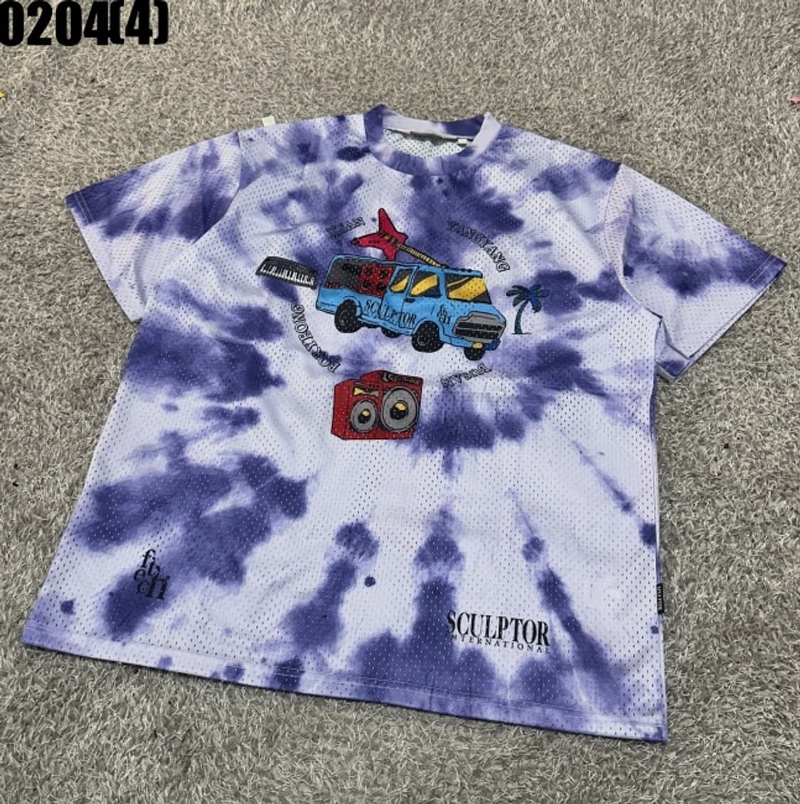 [L] 스컬프터 그래픽 타이다이 메쉬 퍼플 반팔 티셔츠 0204(4) 상품이미지1