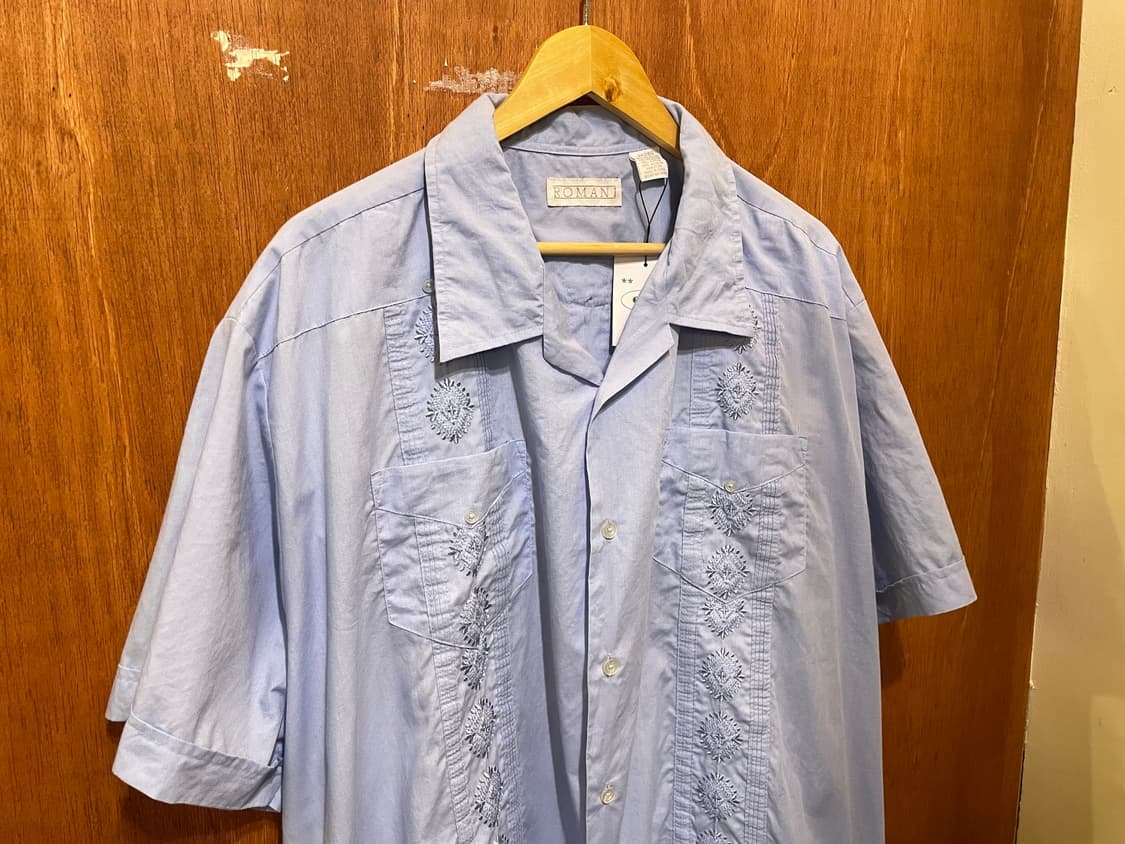 (2XL) 빈티지 쿠바 구아야베라 자수 셔츠 스카이블루 하늘색 상품이미지3