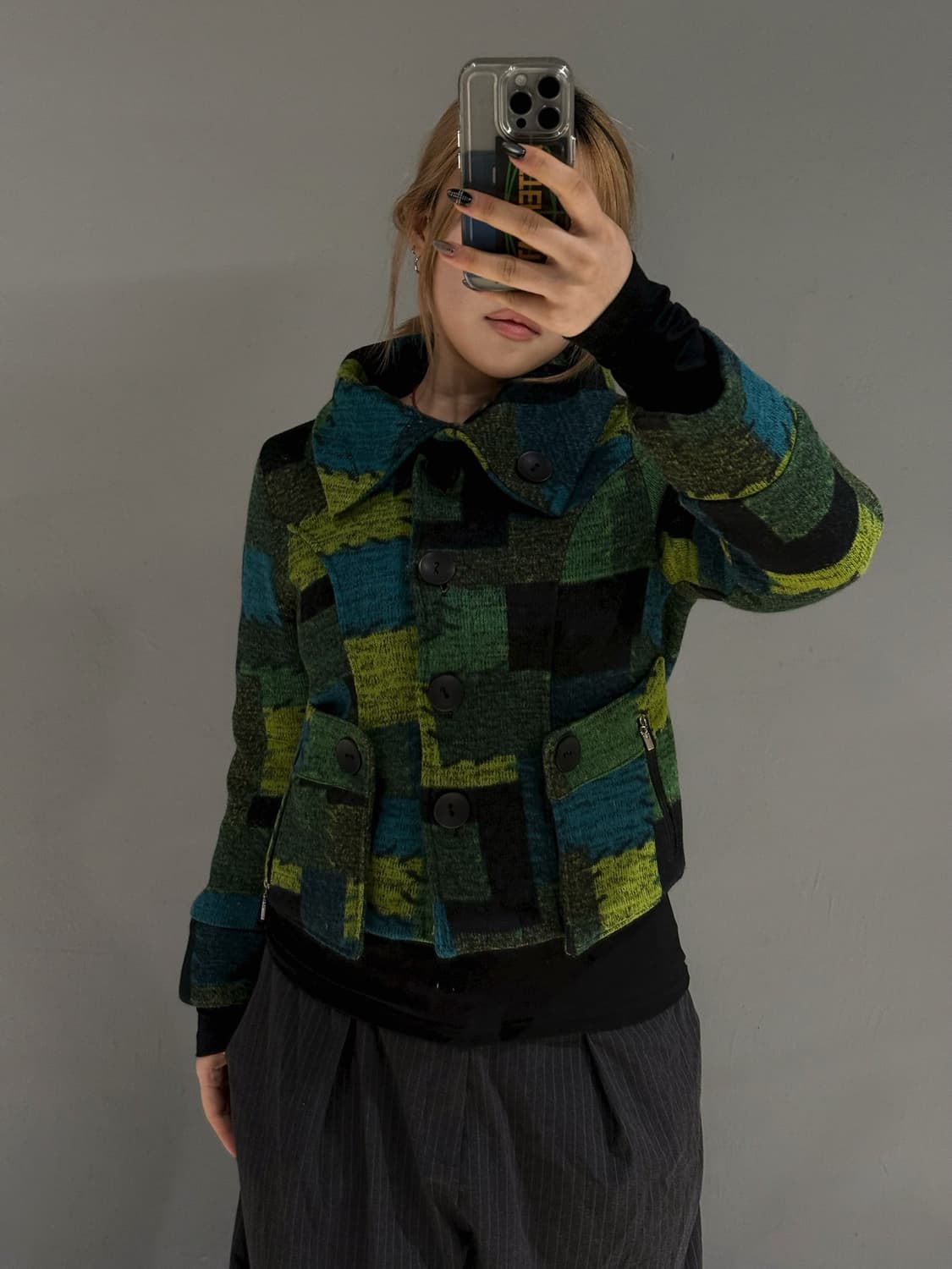patchwork design high-neck jacket 상품이미지4